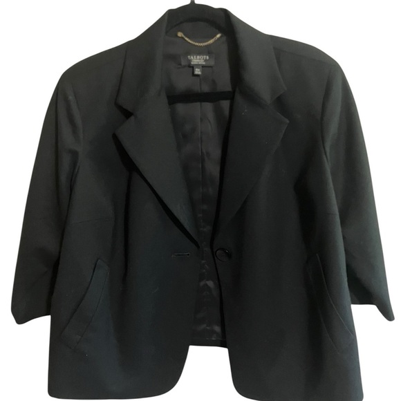 TALBOTS Elegant Career 99% Black Wool One Button Blazer Jacket Plus 16 Petite - Picture 12 of 12